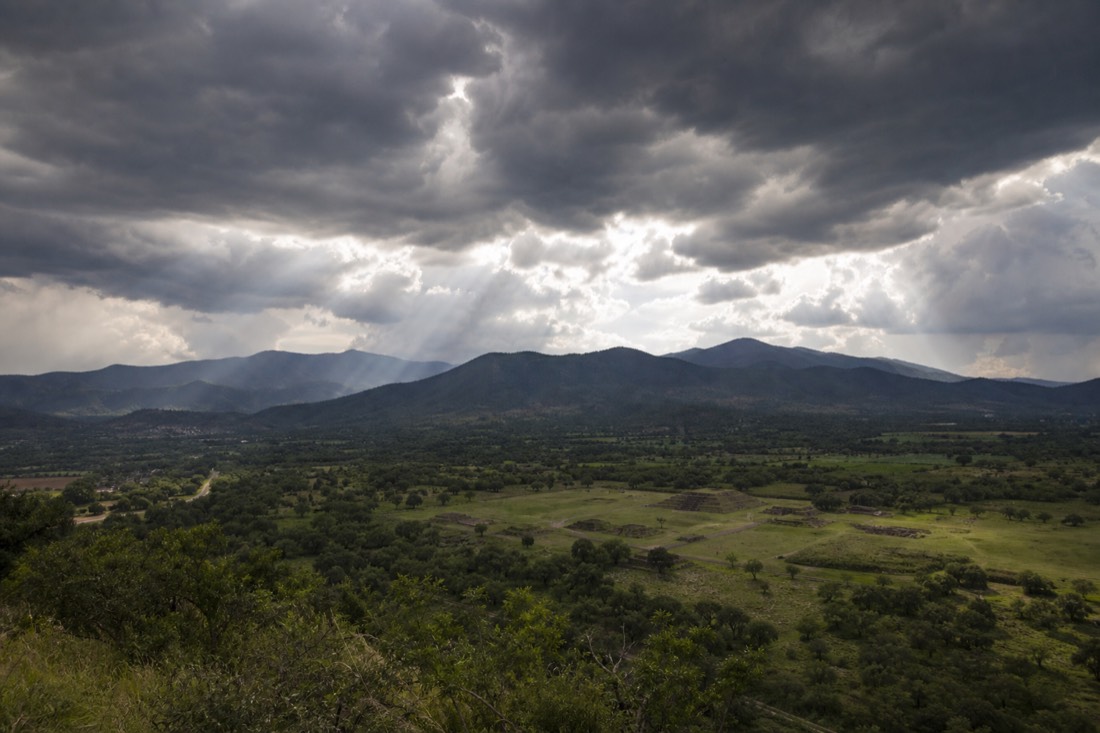 Afternoon storm clouds building over the Teotihuacan valley in the rainy season