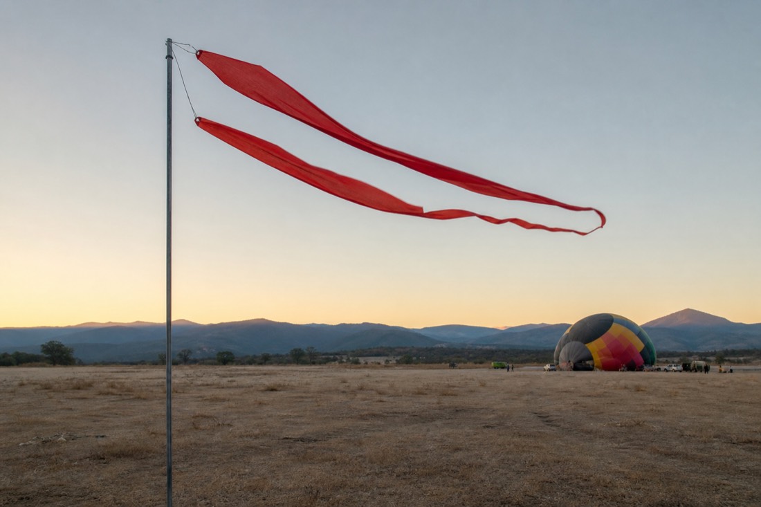 A wind streamer extended by a light breeze at the balloon launch field